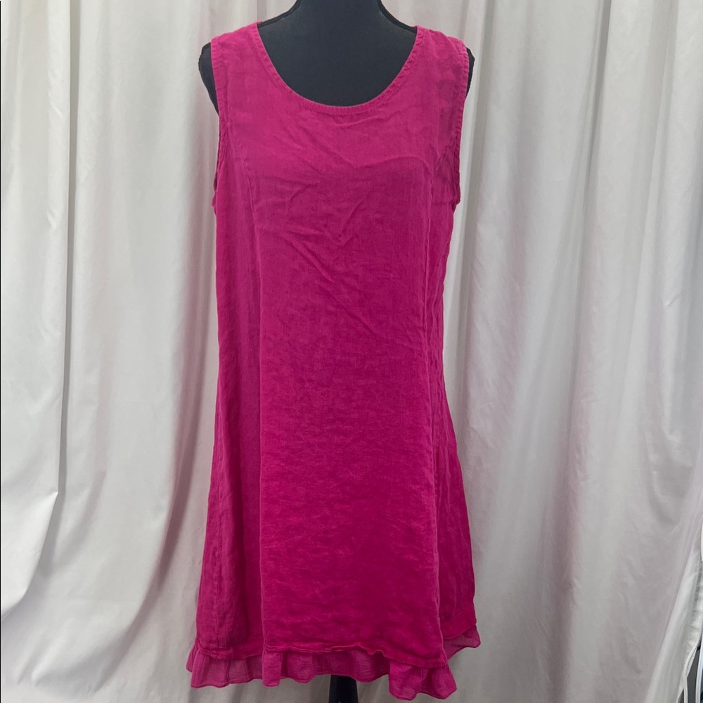 Elegant Pink Midi Dress Linen Made Italy Boho Quiet Lux Summer Allegra Masetti